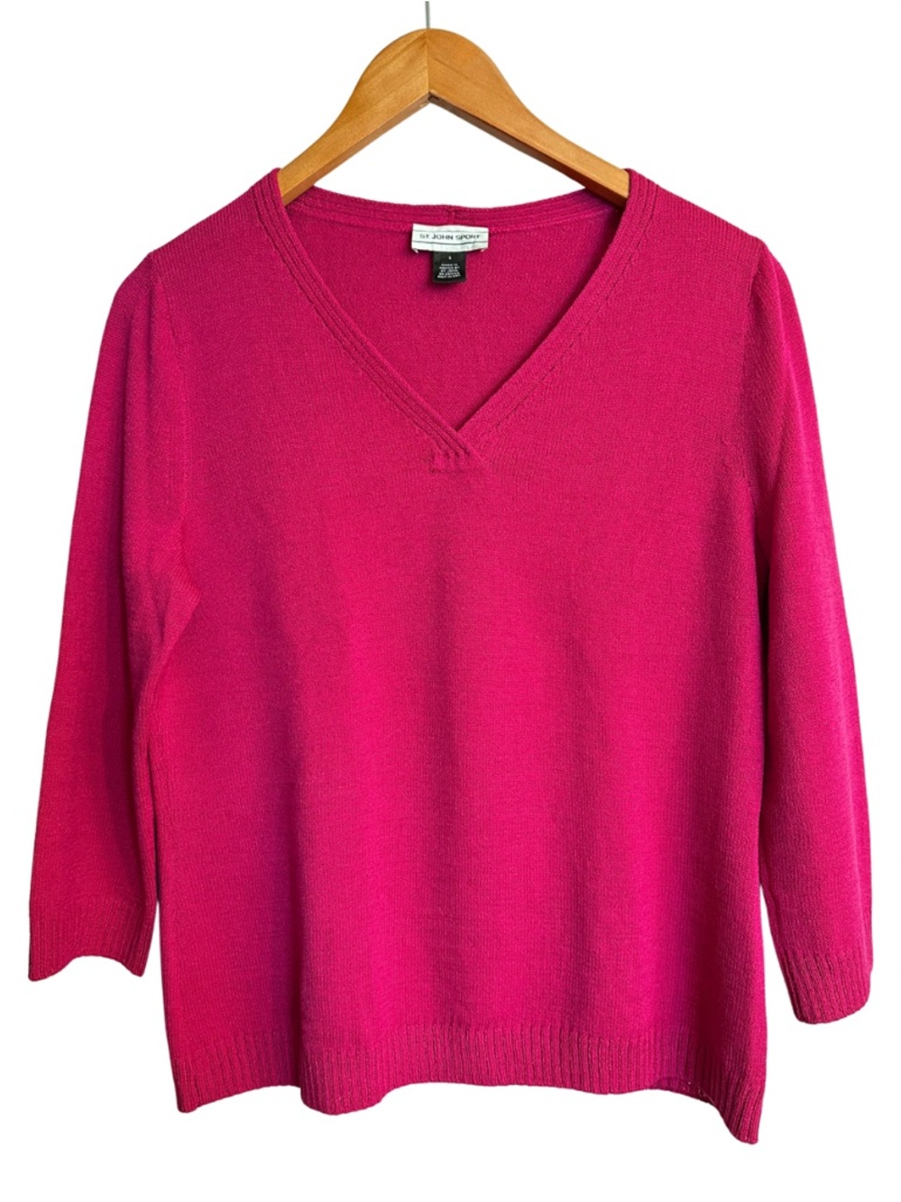 St John Sport Santana Knit Sweater Pink V-Neck 3/4 Sleeve Size S Luxury Classic - Picture 2 of 14